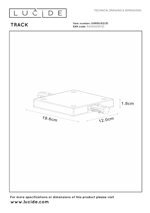 Lucide TRACK Power supply - 1-circuit Track lighting system - Single/Double - White (Extension) - technical